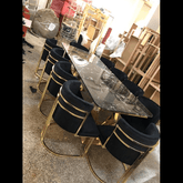 Trueliving  Glass Golden Black Luxurious Dinning Table H 30 x W 45 x D 35; Chair : H 34 x W 18 x D 18